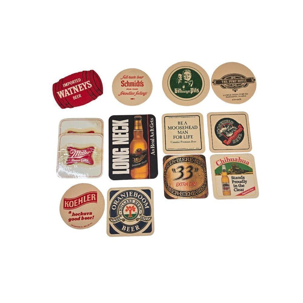 Vintage 70s 80s Beer Coasters lot 12 Piece Collection Breweriana Bar Man Cave